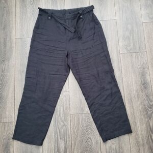 Nicole Miller 100% Linen Black Cargo Cropped Pants Womens Size Large